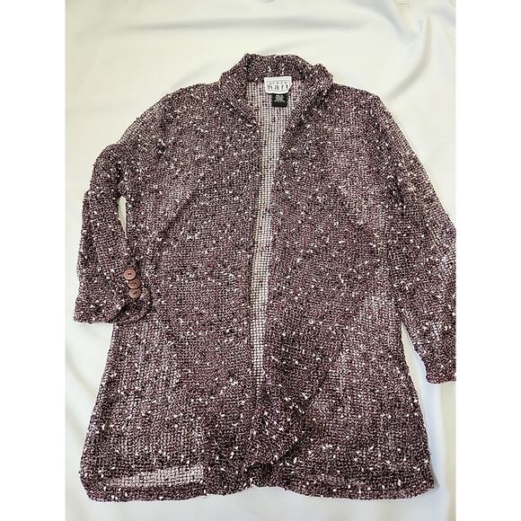 KEREN HART Tan-Open-weave, textured look w/Asymmetrical lower edge Cardigan-XL - Picture 12 of 14